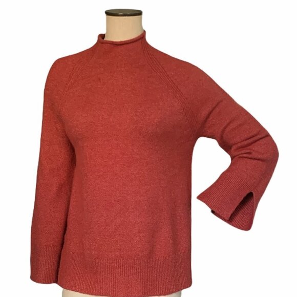 Ann Taylor LOFT Rolled Mock Neck Sweater Flare Slit Sleeves Sz S #193B - Picture 2 of 11